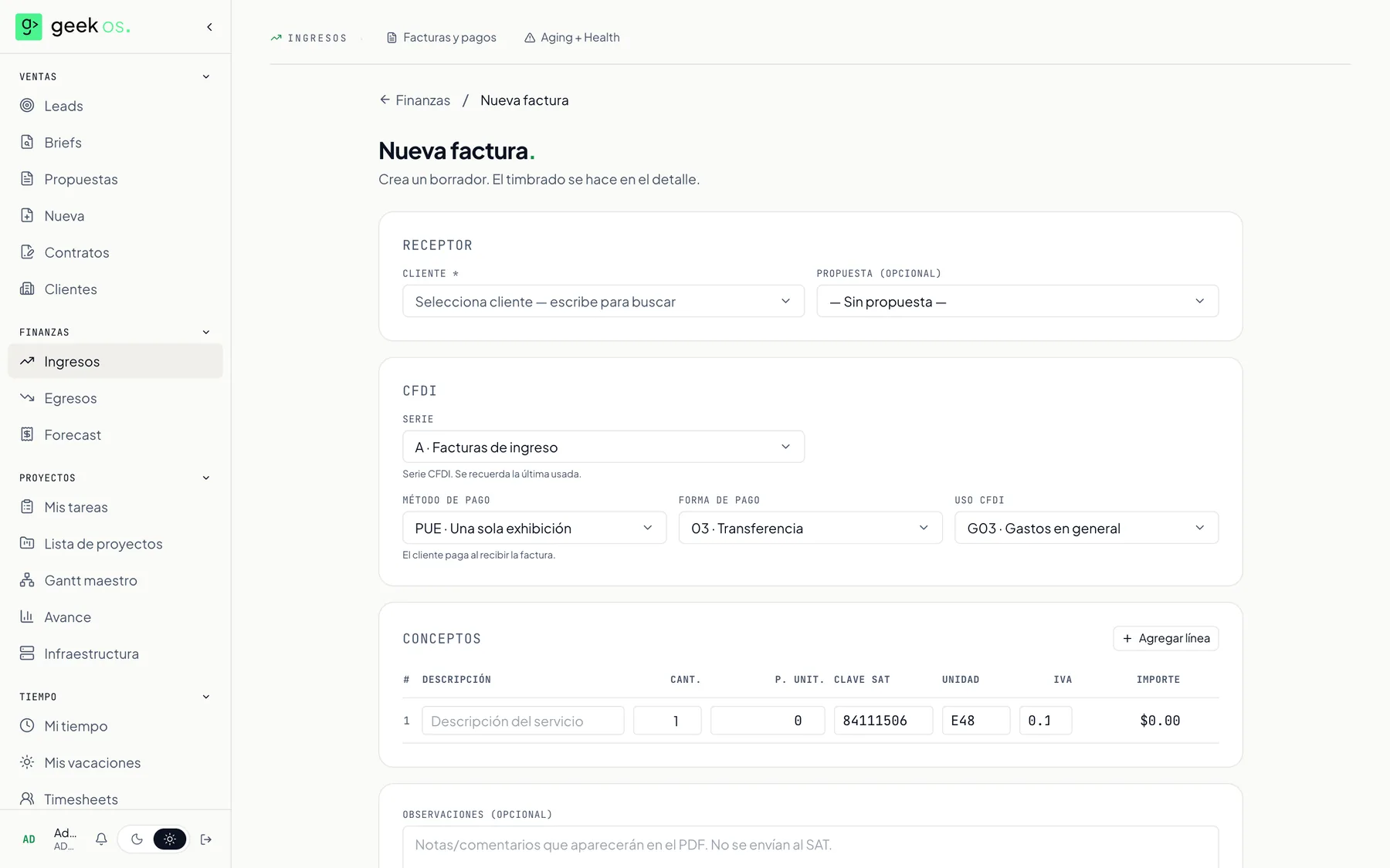 editor de factura