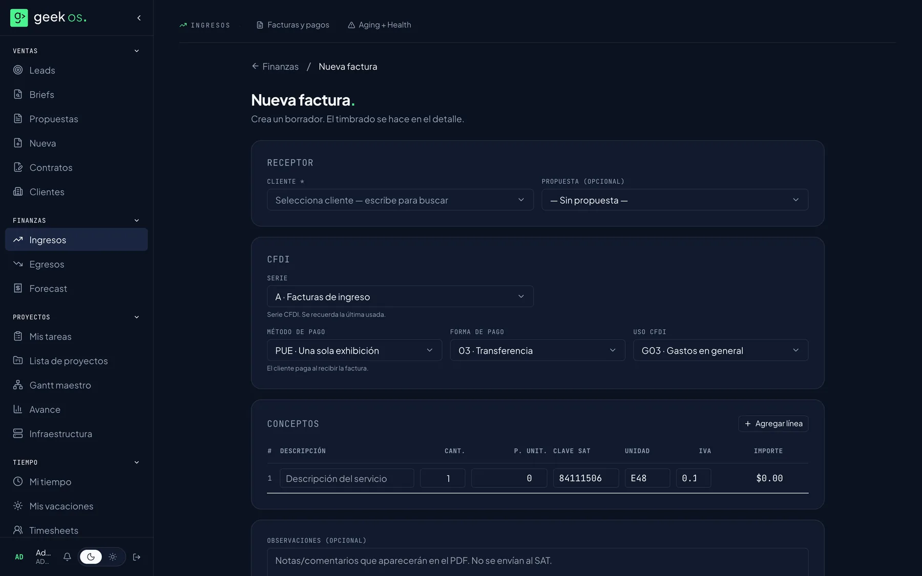 editor de factura