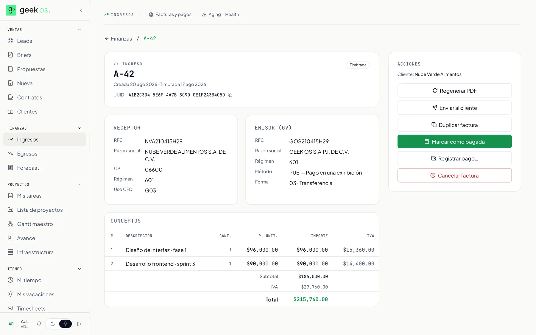 Factura timbrada · CFDI 4.0