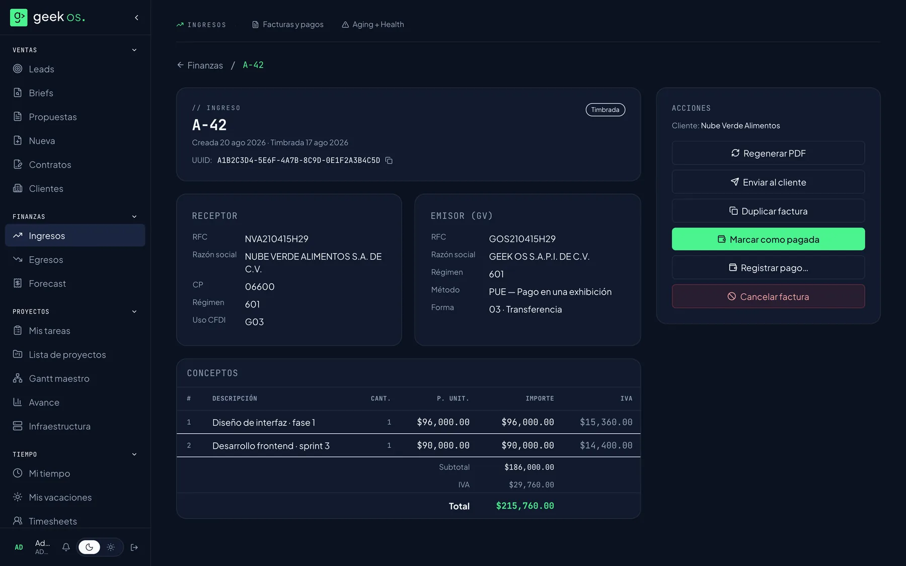 Factura timbrada · CFDI 4.0