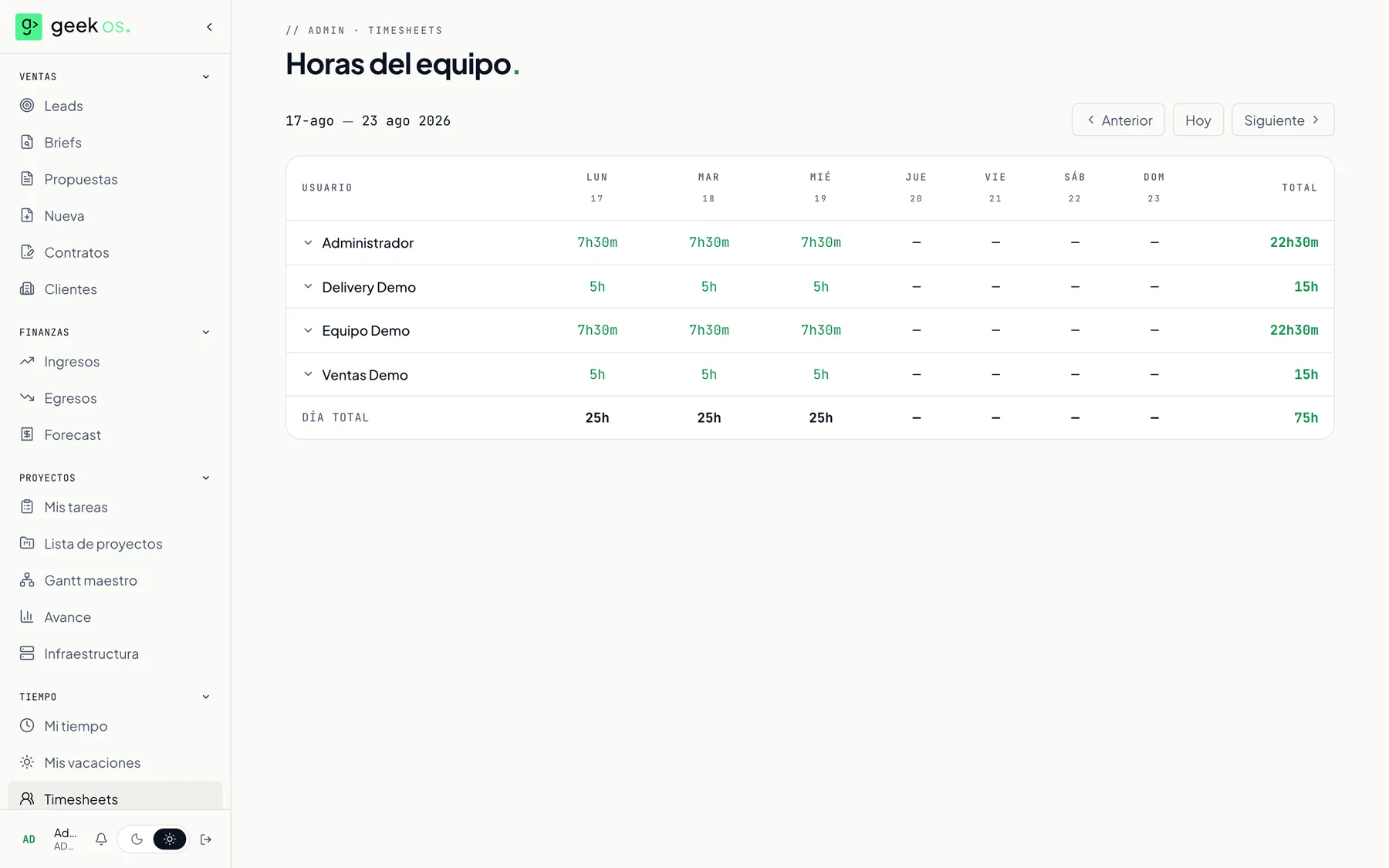 Horas registradas