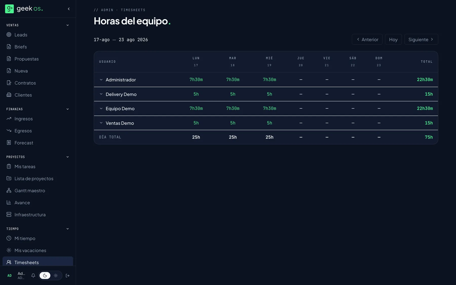 Horas registradas